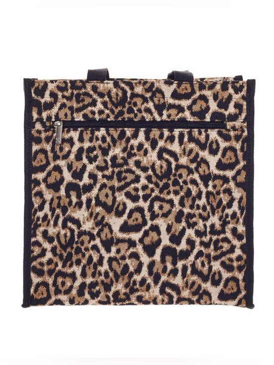 Handbags - Leopard Print Canvas Tote Bag - Brown/Black